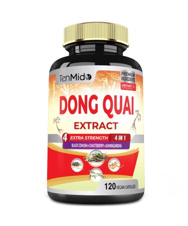 Tenmido Dong Quai Supplement Extract Capsules 4 Months Supply with Black Cohosh Chasteberry Ashwagandha - 120 Vegan Capsules