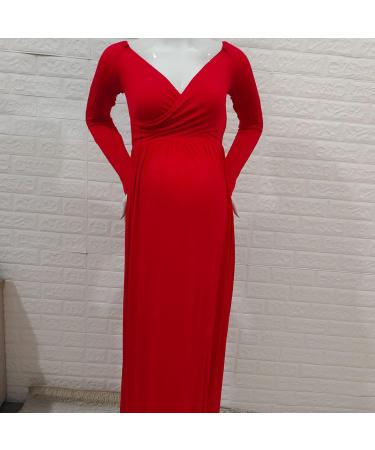 Robe de grossesse l gante pour femme enceinte - Manches longues - Col en V - Solide - Accessoire photo - Robe de f te - Robe de maternit XL Rouge - Buy Online on GoSupps.com