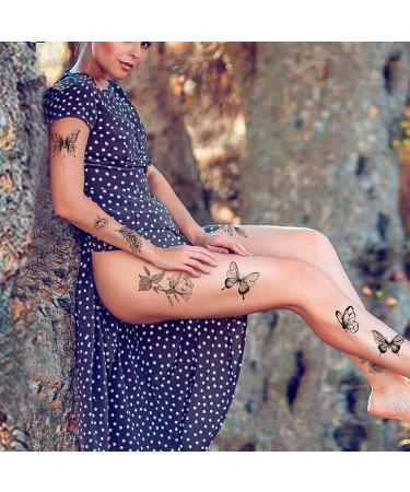 6 Sheets Tazimi Black Flower Butterfly Temporary Tattoos for Women - Waterproof, Long Lasting, Realistic Fake Tattoos for Arm, Legs, Chest - Body Art Sketch Stickers - Buy Online on GoSupps.com