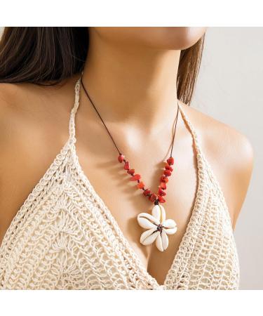 Buy Oralgos Fashionable Mussel Flower Necklace - Ethnic Adjustable Choker Statement Jewelry with Jade & Turquoise - Buy Online on GoSupps.com