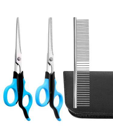 Pet Grooming Scissors Set for Dogs & Cats, Professional Straight Scissors, Thinning Shears and Grooming Comb for Small Dog, Animal Face, Ear and Paw Hair