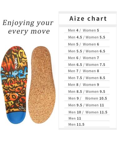 Senthmetic Natural Cork Insoles - Graffiti Style, High Arch Support Orthotics for Flat Feet, Pronation, and Foot Pain Relief - Free Tailoring Included - Buy Online on GoSupps.com