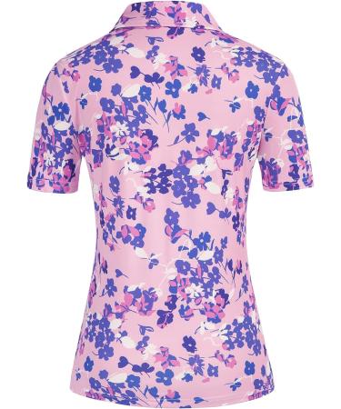 JACK SMITH Women's Golf Polo Shirt | Short Sleeve Moisture Wicking Zipper Top | Pink-floral, Large - Buy Online on GoSupps.com