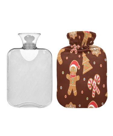 KCLDECI hot bottle with a lid gingerbread man cookies 2 l hot water bottle hot water bag for foot warmer pain relief hot and cold therapy