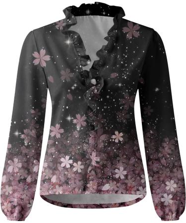 AMhomely Ruffle Blouse for Women V Neck Long Sleeve Blouse Top Shirt Blouse Boho Floral Printed Shirts Ladies Elegant Shirt Office Work Blouses UK Size S M L XL XXL XXXL XXXXL XXXXXL 018 - Long Sleeve Tee Shirts - Pink S - Buy Online on GoSupps.com