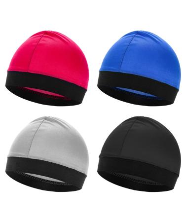 Lusofie 4 pieces bicycle hat under helmet children helmet cap satin beanie soccer sports wicking running cap stretch bicycle helmet hats boy girl bike skull cap children sleeping cap