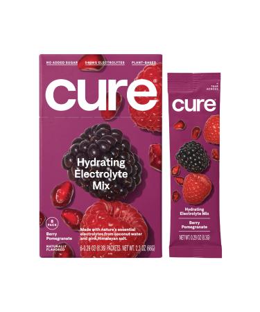 Cure Hydrating Electrolyte Mix | Electrolyte Powder for Dehydration Relief | Made with Coconut Water | No Added Sugar | Vegan | Paleo Friendly | Box of 8 Hydration Packets - Berry Pomegranate Flavor 0.29 Ounce (Pack of 8)