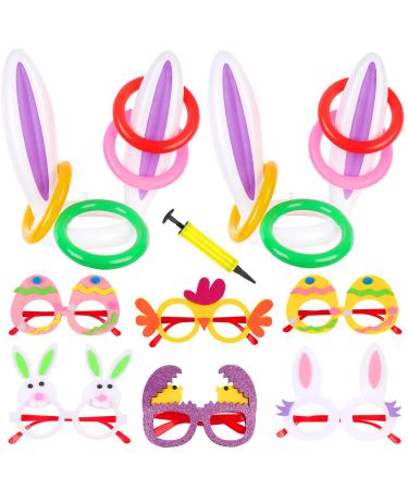 2 Pack Easter Inflatable Bunny Ring Toss Game and 6 Pack Easter Party Glasses Easter Rabbit Ears Ring Toss Party Games Inflatable Toys Gift for Kid Family School Party Favor Indoor Outdoor Toss Game