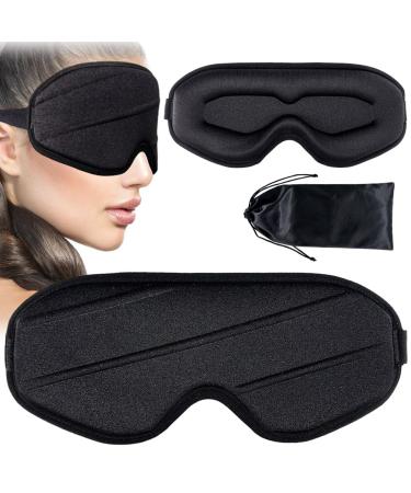 Sireck 3D Sleep Mask 100% Light Blocking Travel Sleep Eye Mask for Men Women 15MM Depth Zero Pressure Night Eye Cover for Yoga Nap Shift Work Includes Black Travel Pouch