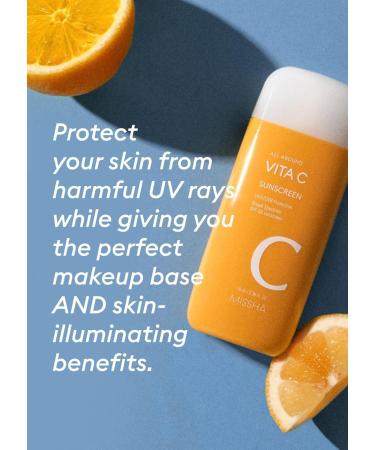 MISSHA All Around Vita C Sunscreen SPF 50/2.36 Fl Oz - Korean Sunscreen for Face with Vitamin C for Even Tone Lightweight Non-Sticky Sebum Control valentines day gifts for her - Buy Online on GoSupps.com