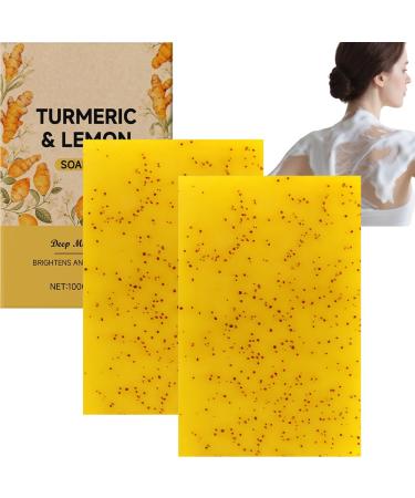 JASUBAI Lemon Turmeric Soap Bar for Face and Body - 2 Pack for Dry Sensitive Skin - Deep Cleansing - Moisturizing - Reduces Wrinkles and Leaves - Soft and Smooth