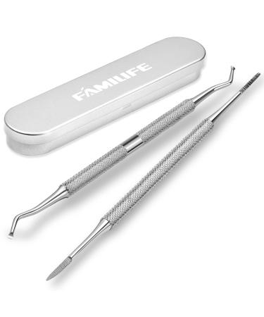 FAMILIFE Ingrown Toenail File and Lifter, 2pcs Ingrown Toenail Tool Double Sided with Storage Case Professional Ingrown Toenail Corrector 100% Stainless Steel Ingrown Toenail Removal Kit Pedicure Kit