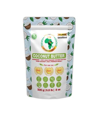 Authentic Raw Coconut Butter | Butter | For DIY Face Body Hands | Unrefined | 100% Pure| Organic from Africa | Resealable Bag | 0.5 LB (230g)