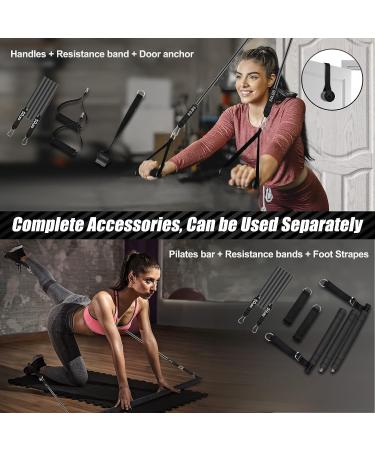 Pilates Bar Kit with Resistance Bands for Full Body Shaping - Stainless Steel Stick for Home Gym Workouts - Dark Black - Buy Online on GoSupps.com