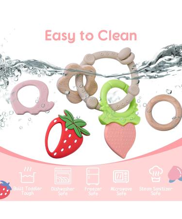 Tyry.hu Baby Silicone Bite Ring Bracelet & Cooling Teething Toys - BPA-Free Fruit Teether Set (6 Pieces) for Newborns - Buy Online on GoSupps.com