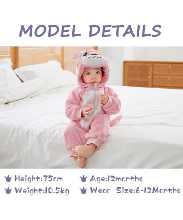 COOKY.D Baby Hooded Rompers | Winter Flannel Jumpsuit Pajamas for Infants | 3-6 Months | Pink - Buy Online on GoSupps.com