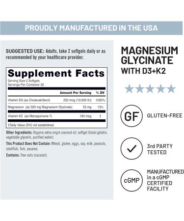 NatureWise Magnesium Glycinate 550mg + High-Dose 10000 IU Vitamin D3 K2 100 mcg - D3 K2 Magnesium Supplement - Chelated for High Absorption - Bone Support - Non-GMO USA Manufactured - 30-Day Supply  - Buy Online on GoSupps.com