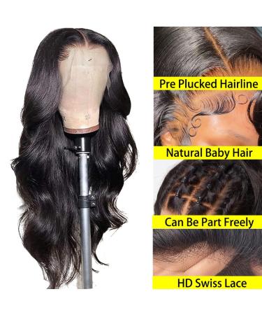 30 Inch Body Wave Lace Front Wig | Human Hair 13x4 HD Transparent Lace Frontal | Pre Plucked 180% Density | Glueless Wigs For Black Women | Natural Color - Buy Online on GoSupps.com