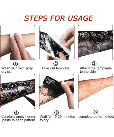 Henna Tattoo Stencil Kit - 16 Sheets for Hands, Legs & Body - Glitter Airbrush DIY Indian Temporary Tattoo Stickers for Women & Girls - Buy Online on GoSupps.com