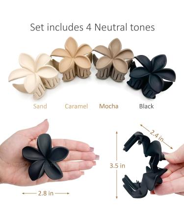 Luvearo 4pc Nonslip Matte Flower Hair Clips - Neutral Plumeria Claw Clips Variety Pack for Women - Buy Online on GoSupps.com