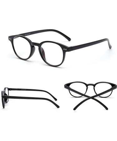 Anti Blue Light Retro Spring Hinge Round Computer Reading Glasses - Shiny Black 0.0x - Buy Online on GoSupps.com