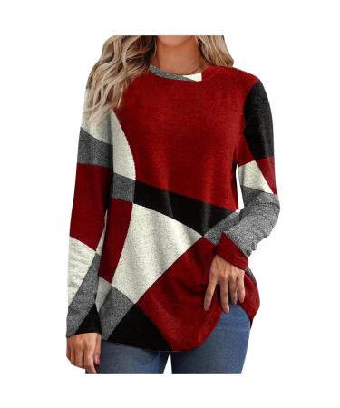 Tops for Women 2022, Womens Cute Floral Print Long Sleeve T Shirts Casual Scoop Neck Tees Dressy Shirts for Teens Girl Red Large