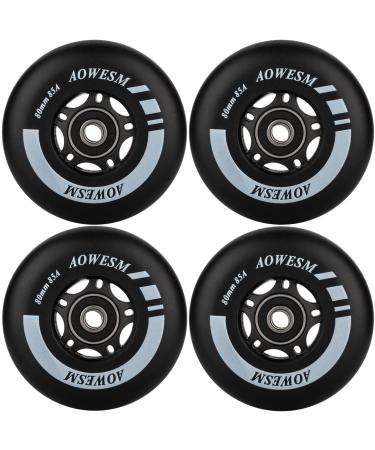 AOWESM Inline Skate Wheels 72mm 76mm 80mm 85A Outdoor Roller Blades Hockey Skates Replacement Wheels w/Bearings ABEC-9 and Floating Spacers (4 Pack) Black 80mm