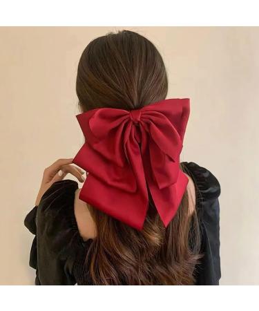 Hair Bows for Women Bows for Hair Ribbon Hair Clips 2PCS Black Red Hair Bow Satin Bow Hair Clips Large Silky Ribbon Bows Hair Accessories for Women Girls Short Type - Buy Online on GoSupps.com