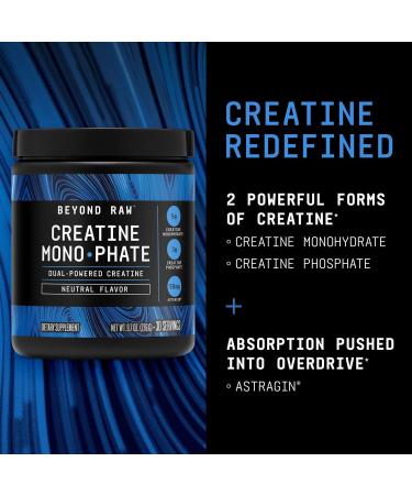 BEYOND RAW Creatine Monophate - Duel-Powered with 5g of creatine monohydrate 3g of creatine Phosphate and 50mg of Atstragin Unflavored (30 Servings) - Buy Online on GoSupps.com
