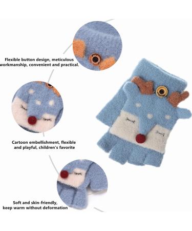 Unisex Kids Winter Fox Flip Top Gloves | Cute Cartoon Animal Mittens for 2-8Y Boys Girls - Blue - Buy Online on GoSupps.com
