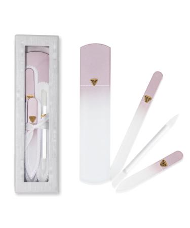 Bona Fide Beauty Handmade Czech Glass Manicure Pedicure Gift Set for Women 4PC Gift Set in Rose Gold with Glass Foot File Cuticle Pusher Mini File and Regular Nail Filer