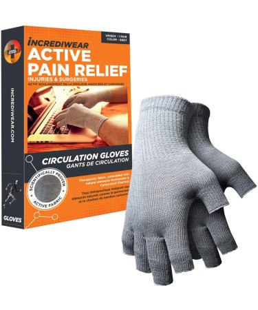 Incrediwear Fingerless Circulation Gloves Arthritis Gloves, Grey Large (1 Pair)