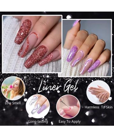 Rechoo 6PCs Glitter Gel Nail Polish Set | Sparkly UV Gel Liner & Base Colors for Nail Art Design - Buy Online on GoSupps.com