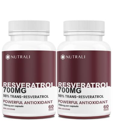 New HIGHEST POTENCY 700mg RESVERATROL Capsules 98% Pure Trans-Resveratrol Supplement Powerful Antioxidant and Anti-Inflammatory Properties. Gut Health Improved Radiant Skin Supplement for Women and Men Non-GMO Vegan Gluten Free. 120 Capsules. 30 count (Pa