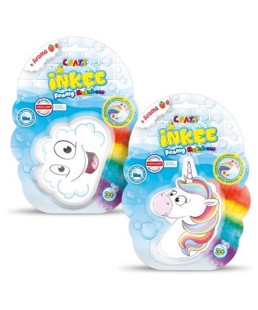 INKEE FOAMY RAINBOW | Set of 2 rainbow bath bombs children's bath bombs in cloud and unicorn shape strawberry scent 2x Foamy Rainbow - Buy Online on GoSupps.com