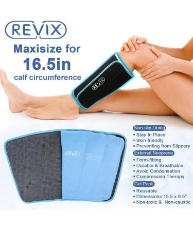 REVIX Calf and Shin Gel Ice Pack - Reusable Leg Cold Therapy Compression Sleeve for Injuries, Swelling, Bruises, Sprains, Shin Splints - Pain Relief Support (Black, Regular Size, 1 Pack) - Buy Online on GoSupps.com