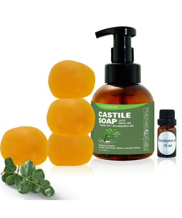 Tuteshow Castile Soap Liquid Base Individually Wrapped All-In-1 Pure Castile Persimmon Soap with Lavender Oil Suitable for Odor Control Hand Dishes Laundry Home Cleanser 10.12 fl.oz