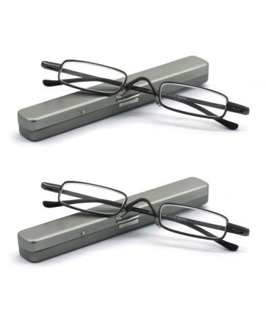 Metal Super Light Mini Reading Glasses with Compact Case Black Gunmetal 2pk-gunmetal 3.0 Diopters