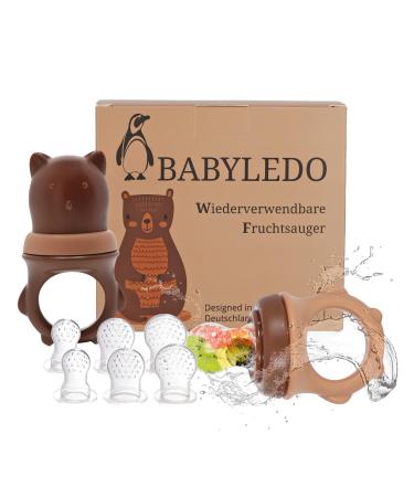BABYLEDO Baby Fruit Pacifier with Teething Ring for Fruit and Vegetables from 6 Months Bears - Duet Brown