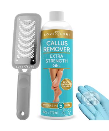 Love Lori Callus Remover for Feet - Foot Spa Kit with Extra Strength Callus Remover Gel, Salon Foot File Rasp and Gloves - Professional Foot Scrubber Dead Skin Remover at Home Pedicure Tools Callus Gel + File