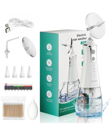 Ear Wax Removal Kit PWAYTEK Electric Ear Cleaning Tool Set Rechargerable Ear Irrigation Cleaner with 3 Cleaning Modes 4 Disposable Tips IPX6 Waterproof White