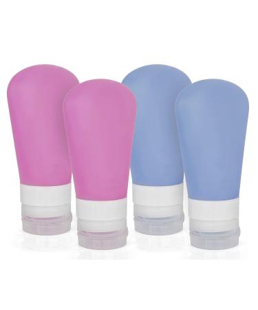 Mygadget travel bottles set from 4 silicone travel bottles - spout -safe liquid container travel container for aircraft hand luggage - blue & pink silicone travel bottles 4 pieces