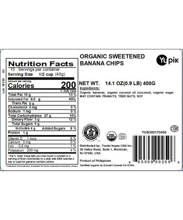 Yupik Organic Sweetened Dried Banana Chips 14.1 Oz - Non-GMO, Vegan, Gluten-Free - 1 Pack - Buy Online on GoSupps.com