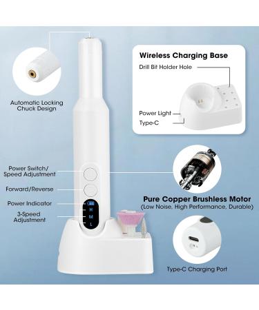 20000RPM Cordless Electric Nail Drill Kit | 78 Kits | Portable & Rechargeable | 3 Speeds | Acrylic & Gel Nails Care | White | Gift for Women - Buy Online on GoSupps.com