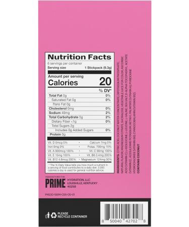 Prime Hydration+ Stick Pack | STRAWBERRY WATERMELON 6 Sticks Electrolyte Drink Mix 10% Coconut Water 250mg BCAAs Antioxidants Naturally Flavored Zero Added Sugar Easy Open Single-Serve Sticks - Buy Online on GoSupps.com