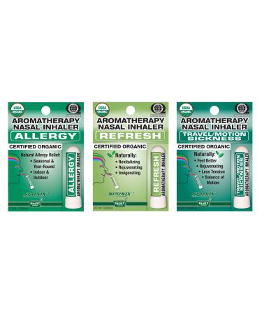 Aromatherapy Nasal Inhaler Pack of 3 Made with Organic Essential Oil - Travel/Motion Sickness Refresh and Allergy - 0.7 mL by Sponix
