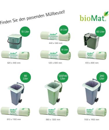 Biomat Compostable 80L Garbage Bags - 10 Premium Organic Waste Bags for Bio & Residual Waste Bin - Climate Neutral - Made in Germany - Buy Online on GoSupps.com