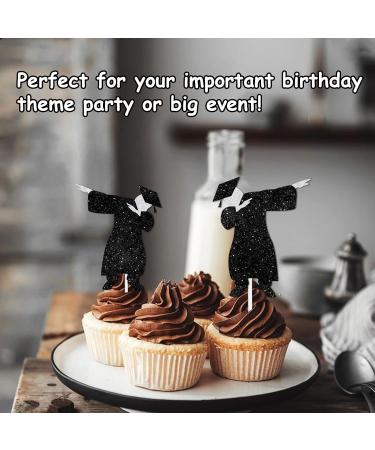 18pcs Black Glitter Graduate Boy Dessert Cupcake Topper Congrats Grad 2024 Theme Decorations 2024 Preschool High School College Graduation Party Decor Supplies - Buy Online on GoSupps.com
