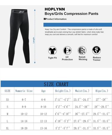 HOPLYNN Youth Boy's Compression Pants 4 Pack - Football Sports Base Layer Leggings - Small - 2 Black 1 Blue 1 Grey - Buy Online on GoSupps.com