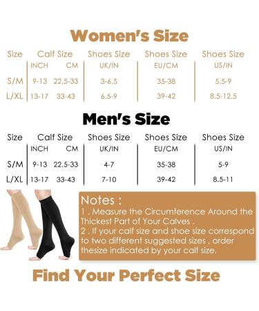 Buy 2 Pairs Open Toe Compression Socks for Women - 15-25mmHg Knee High Support Stockings for Varicose Veins - Ideal for Nurses Flying Running - L/XL Black/Beige - Buy Online on GoSupps.com